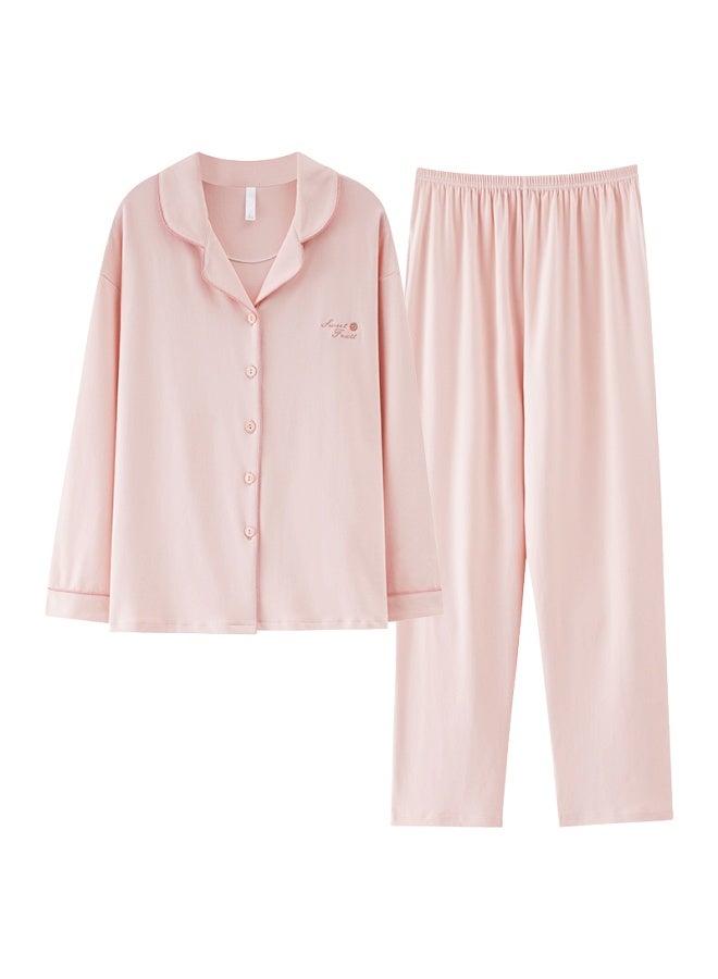 Joae Women's Pajama Set With Chest Pad 100% Cotton Cardigan Autumn Wearable Homewear Pink 2XL - Image 2