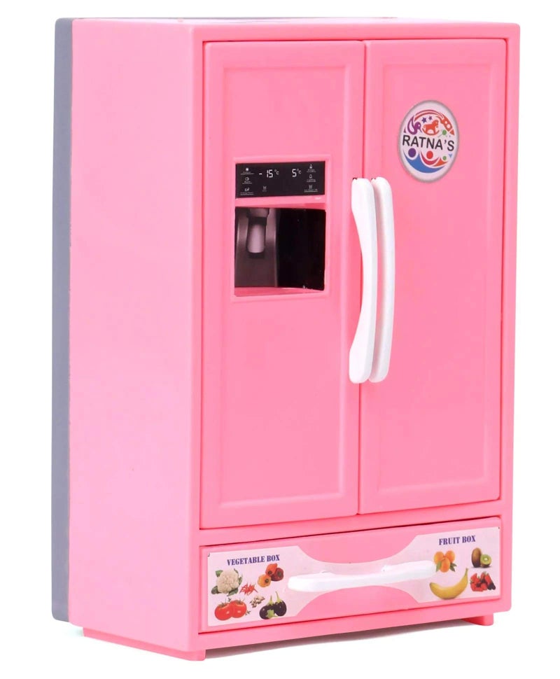 Ratna's Plastic Toy Refrigerator Role Play Household Kitchen Appliance Miniature Toy for Kids, Pink - Image 1