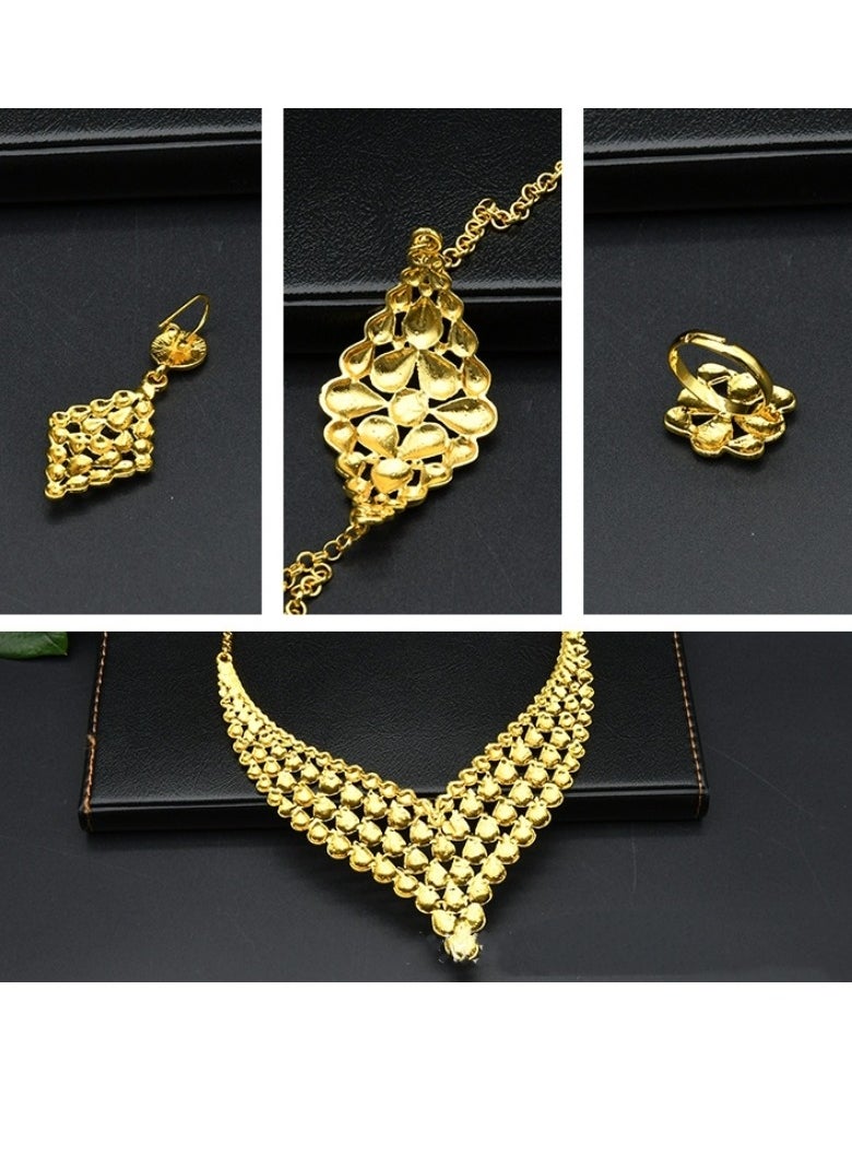 M MIAOYAN The latest hot-selling 24K gold-plated necklace, bracelet, earrings and ring four-piece set, jewelry set light luxury women's wedding gold jewelry, exquisite workmanship, meticulously designed  - Image 5