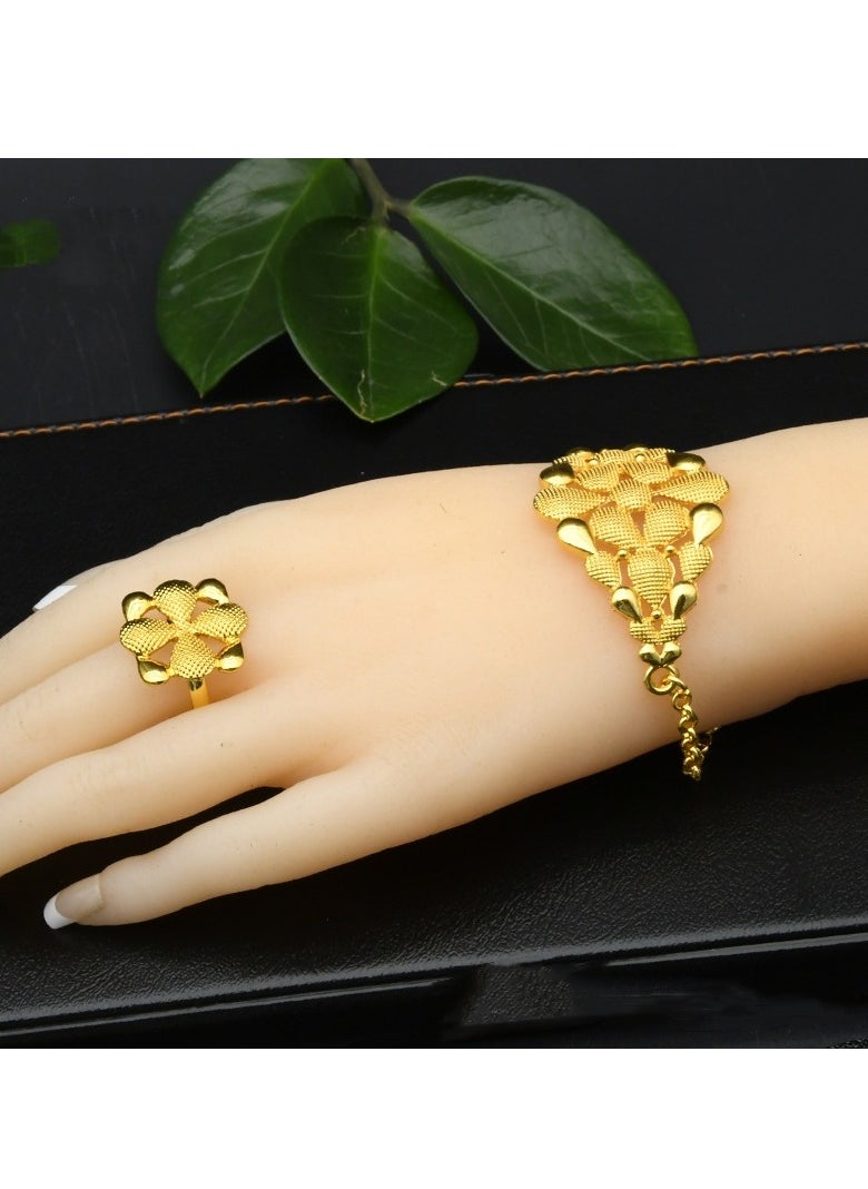 M MIAOYAN The latest hot-selling 24K gold-plated necklace, bracelet, earrings and ring four-piece set, jewelry set light luxury women's wedding gold jewelry, exquisite workmanship, meticulously designed  - Image 3