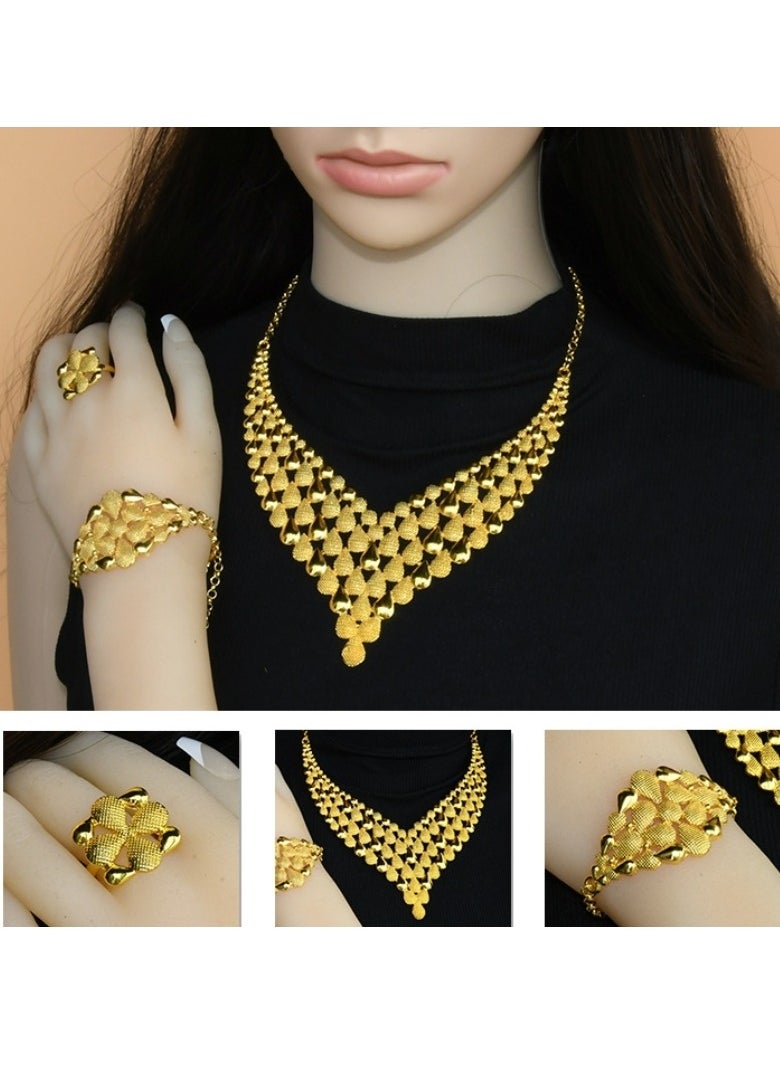 M MIAOYAN The latest hot-selling 24K gold-plated necklace, bracelet, earrings and ring four-piece set, jewelry set light luxury women's wedding gold jewelry, exquisite workmanship, meticulously designed  - Image 4