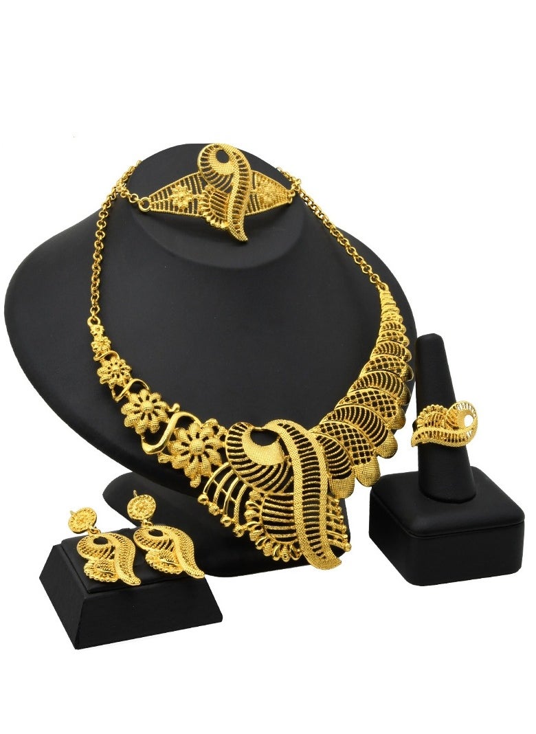 M MIAOYAN The latest hot-selling 24K gold-plated necklace, bracelet, earrings and ring four-piece set, jewelry set light luxury women's wedding gold jewelry, exquisite workmanship, meticulously designed  - Image 1