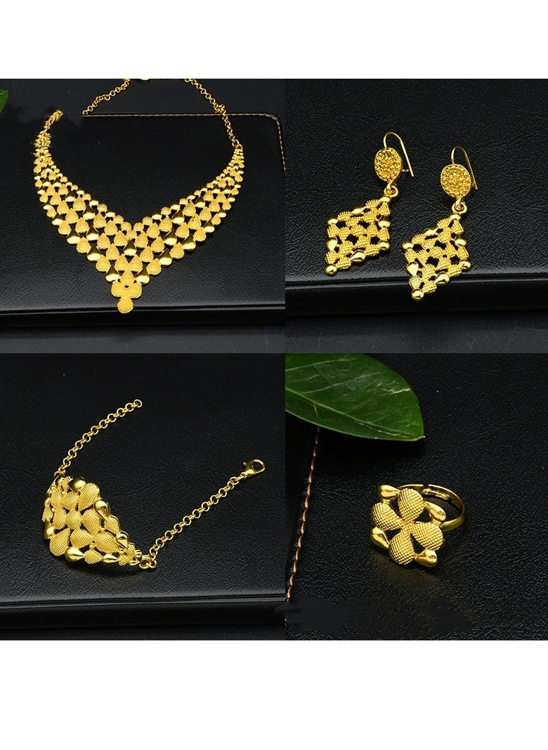 M MIAOYAN The latest hot-selling 24K gold-plated necklace, bracelet, earrings and ring four-piece set, jewelry set light luxury women's wedding gold jewelry, exquisite workmanship, meticulously designed  - Image 2