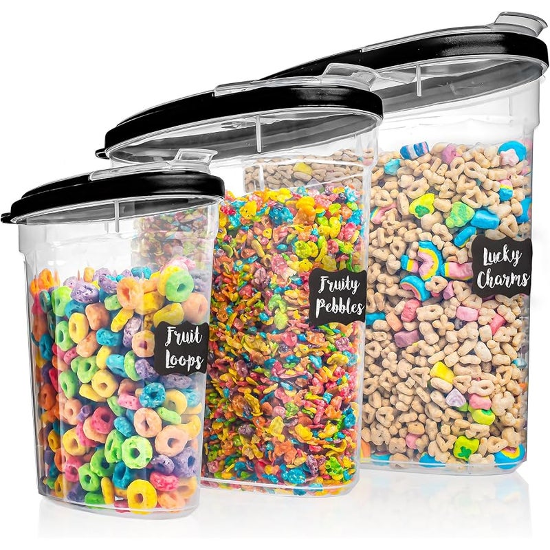 Shazo 3 Pack (5.2L, 2.8L,1.2L) Large Airtight Food Storage Cereal Containers for Bulk Food Storage BPA-Free Plastic Container, Pantry Organization and Canister for Rice, Pasta, Sugar & Flour - Image 1