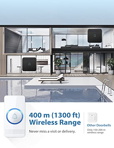 AVANTEK Wireless Doorbell, D-3W Waterproof Door Chime Kit Operating at over 1300 Feet with 2 Plug-In Receivers, 52 Melodies, CD Quality Sound and LED Flash - Image 3