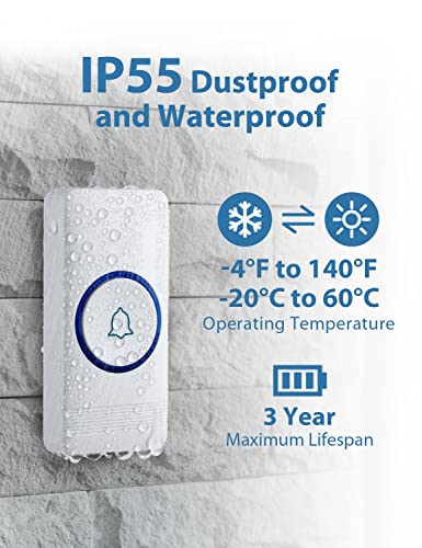 AVANTEK Wireless Doorbell, D-3W Waterproof Door Chime Kit Operating at over 1300 Feet with 2 Plug-In Receivers, 52 Melodies, CD Quality Sound and LED Flash - Image 4