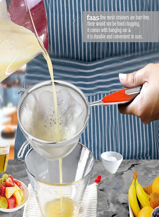 faas 2 Pieces Stainless Steel Soup & Juice Strainer/Liquid Filter for Kitchen Use, Large Soup Chalni with Red Handle, Rice & Juice Use (Size-4, 6 Dia- 11cm, 16cm, Set of 2,Silver) - Image 5