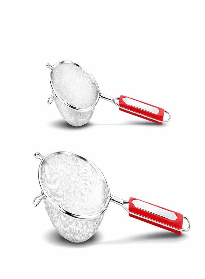 faas 2 Pieces Stainless Steel Soup & Juice Strainer/Liquid Filter for Kitchen Use, Large Soup Chalni with Red Handle, Rice & Juice Use (Size-4, 6 Dia- 11cm, 16cm, Set of 2,Silver) - Image 1
