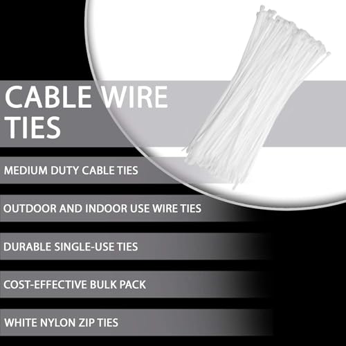 SCHOFIC Cable Zip Ties Heavy Duty 250 MM, Ultra Strong Plastic [POLYAMIDE] Wire Ties with 49 Pounds Tensile Strength, Nylon Tie Wraps with 3.6 MM Width in Indoor and Outdoor -BLACK (WHITE, 25) - Image 3