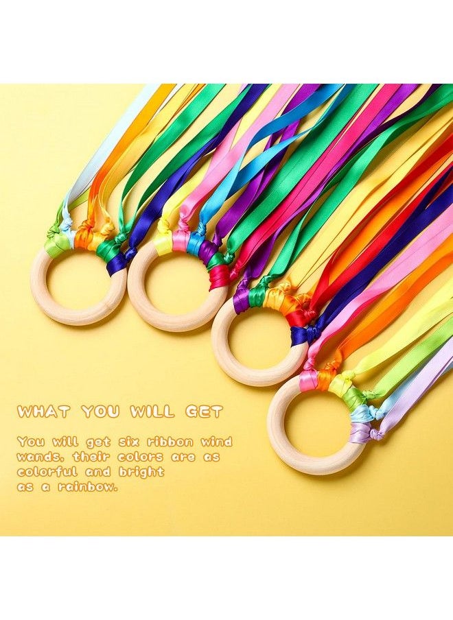 Sumind 6 Pieces Ribbon Hand Kite Montessori Hand Kite Toy Creative Waldorf Toy Ribbon Streamer With Wood Ring Rainbow Wind Wand Learning Educational Hand Toys For Birthday Party (Bright Colors)  - Image 5