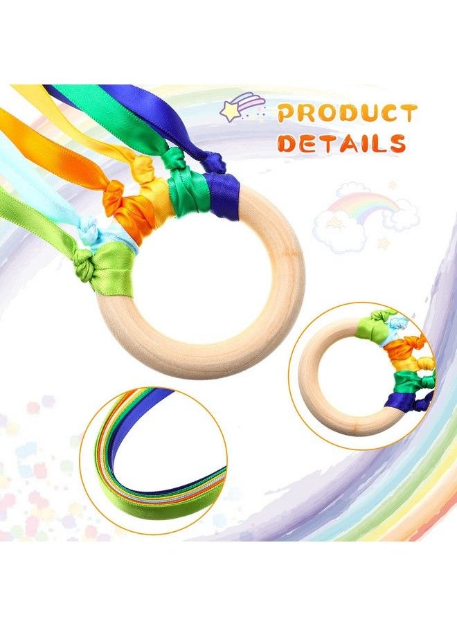 Sumind 6 Pieces Ribbon Hand Kite Montessori Hand Kite Toy Creative Waldorf Toy Ribbon Streamer With Wood Ring Rainbow Wind Wand Learning Educational Hand Toys For Birthday Party (Bright Colors)  - Image 3