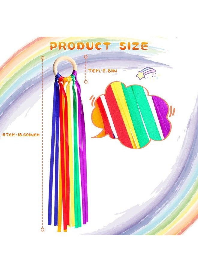 Sumind 6 Pieces Ribbon Hand Kite Montessori Hand Kite Toy Creative Waldorf Toy Ribbon Streamer With Wood Ring Rainbow Wind Wand Learning Educational Hand Toys For Birthday Party (Bright Colors)  - Image 4