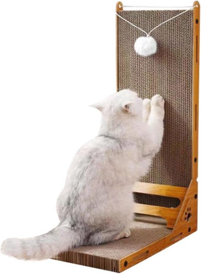 A.M Cat Scratch Board Cardboard Corrugated L-Type Vertical, With Fur Ball Cat Toys, To Protect The Wall, Can Be Placed Anywhere - Image 1
