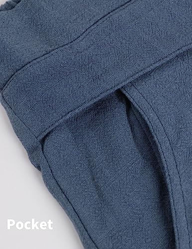 Hooever Women's Cotton Linen Culottes Pants Elastic Waist Wide Leg Palazzo Trousers Capri Pant (Blue-XXL) - Image 5