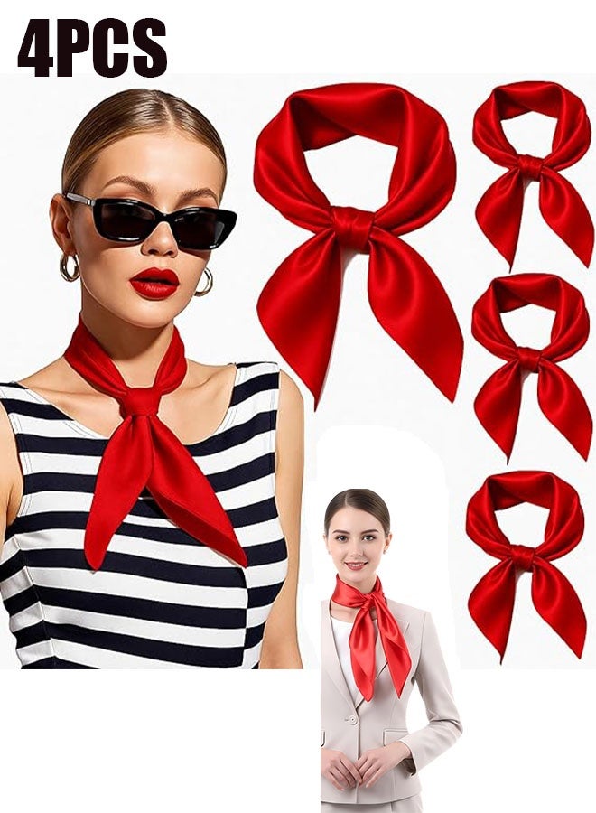 Happy D 4-piece set of 19.68-inch silk-feel scarves and silk headscarves for women, breathable and stylish burgundy square scarves, can be used for handbags - Image 1