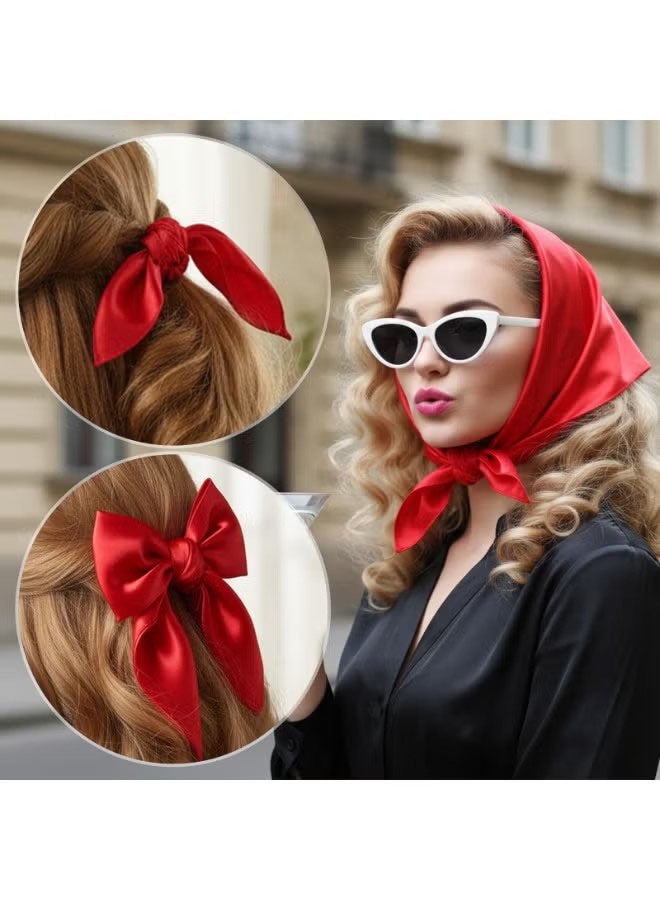 Happy D 4-piece set of 19.68-inch silk-feel scarves and silk headscarves for women, breathable and stylish burgundy square scarves, can be used for handbags - Image 3