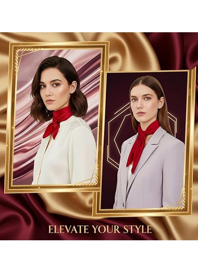 Happy D 4-piece set of 19.68-inch silk-feel scarves and silk headscarves for women, breathable and stylish burgundy square scarves, can be used for handbags - Image 5
