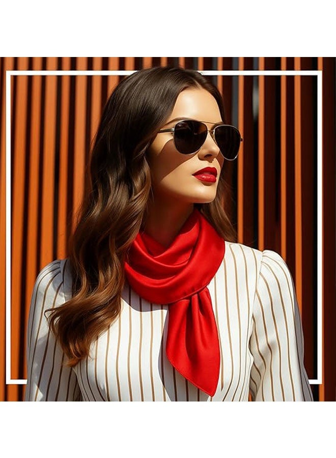 Happy D 4-piece set of 19.68-inch silk-feel scarves and silk headscarves for women, breathable and stylish burgundy square scarves, can be used for handbags - Image 4