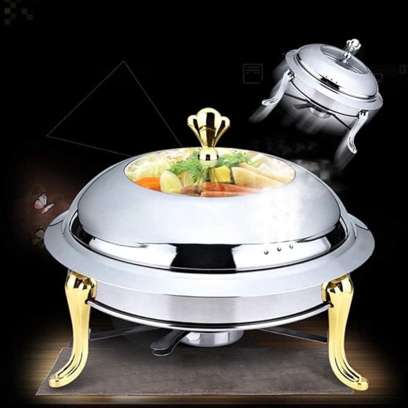 Round Chafing Dish 1.0Ltr Golden Design Stainless Steel Buffet Server, Food Warmer, 898-18WG, Ideal for Catering, Hotels, Parties, Events Without Handle 18CM - Image 4