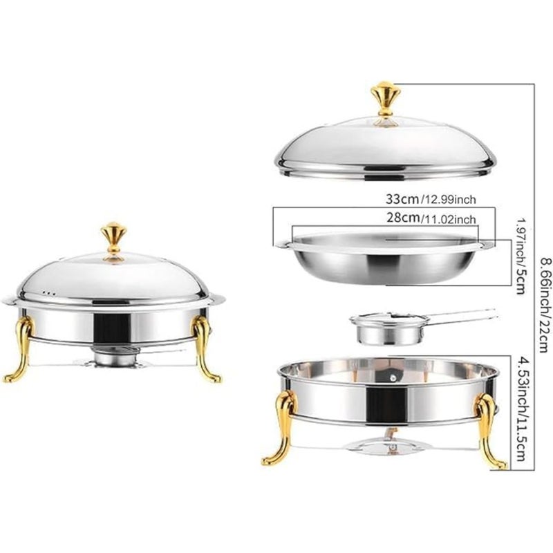 Round Chafing Dish 1.0Ltr Golden Design Stainless Steel Buffet Server, Food Warmer, 898-18WG, Ideal for Catering, Hotels, Parties, Events Without Handle 18CM - Image 3