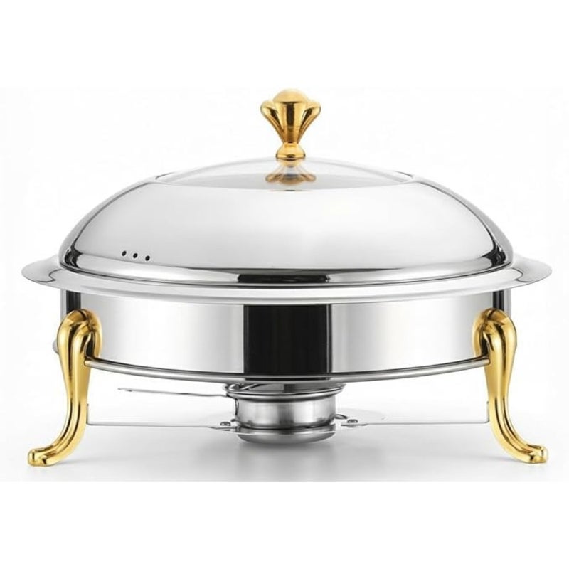 Round Chafing Dish 1.0Ltr Golden Design Stainless Steel Buffet Server, Food Warmer, 898-18WG, Ideal for Catering, Hotels, Parties, Events Without Handle 18CM - Image 1