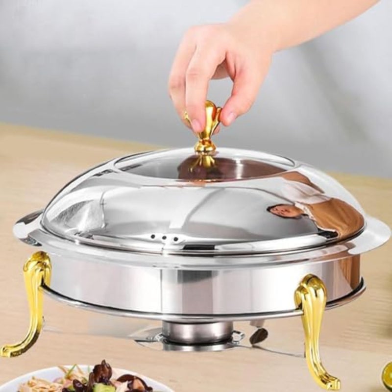 Round Chafing Dish 1.0Ltr Golden Design Stainless Steel Buffet Server, Food Warmer, 898-18WG, Ideal for Catering, Hotels, Parties, Events Without Handle 18CM - Image 5