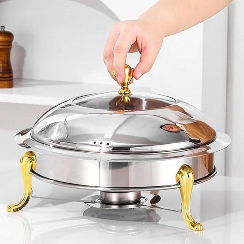 Round Chafing Dish 1.0Ltr Golden Design Stainless Steel Buffet Server, Food Warmer, 898-18WG, Ideal for Catering, Hotels, Parties, Events Without Handle 18CM - Image 2