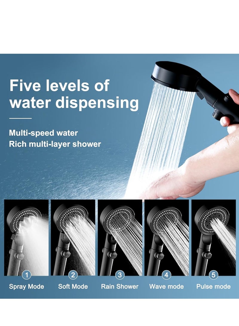 ABJ Shower Set, Complete Shower Set with 1.5M Hose & Modern Handheld Design, 5x9cm Shower Head, 8x12cm Holder, 5 Jet Types for Spa & Bathing - Image 3