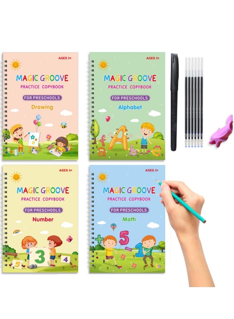 Reusable Handwriting Workbook for Kids with Magic Ink Practice Copybook for Preschools - Grooves Template Design and Aid for Handwriting Practice  - Image 1
