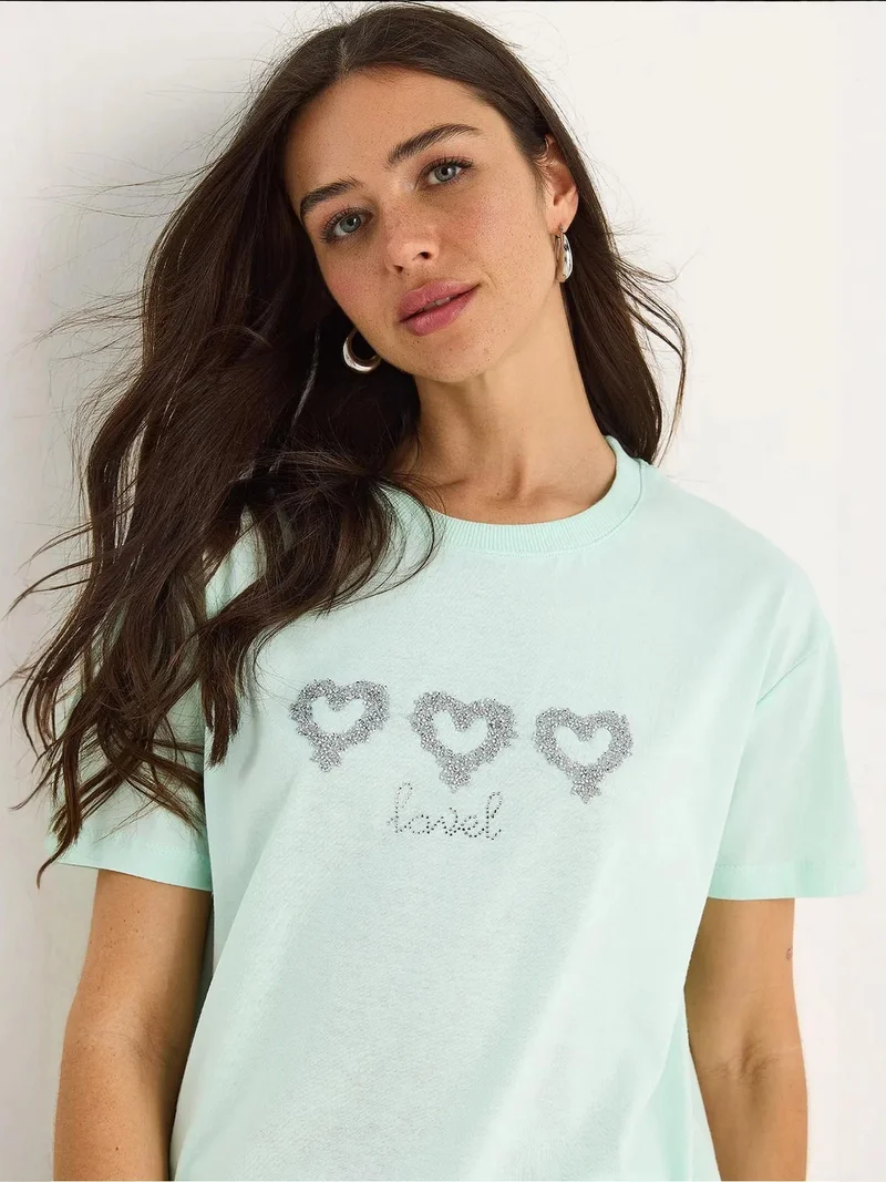 Bianco Lucci LUCCI Embroidered Crew Neck T-Shirt