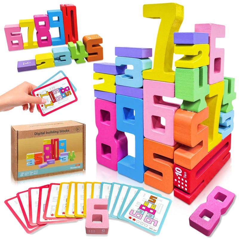 rytopt Wooden Number Building Blocks 20Pcs Digital Building Blocks from 1 to 10 Easter Party Favors Stocking Stuffers Classroom Must Haves Back to School Supplies School Supplies - Image 3