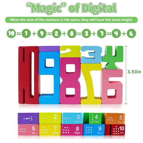 rytopt Wooden Number Building Blocks 20Pcs Digital Building Blocks from 1 to 10 Easter Party Favors Stocking Stuffers Classroom Must Haves Back to School Supplies School Supplies - Image 5