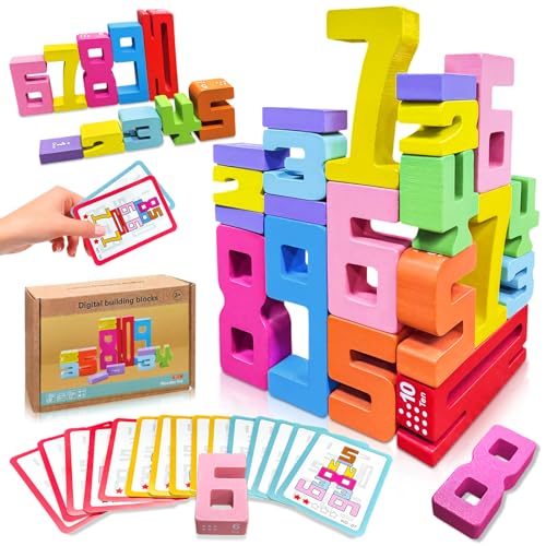 rytopt Wooden Number Building Blocks 20Pcs Digital Building Blocks from 1 to 10 Easter Party Favors Stocking Stuffers Classroom Must Haves Back to School Supplies School Supplies - Image 1