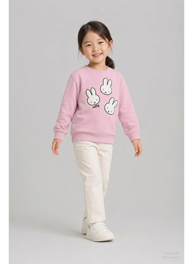 Perendi Girl's 2-Piece Rabbit Embroidered Winter Sweatshirt Set.