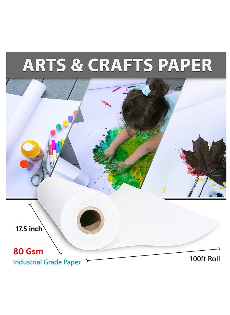 Big White Kraft Paper Roll (44cm X 30m) (1200inch) 80gsm, Easel Stand Drawing Paper Roll for Kids & Student, Arts and Crafts for Painting, Sketching, Tracing, Plottering, Butcher Wrapping Roll