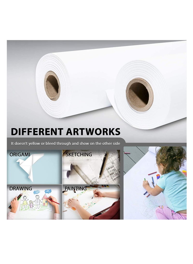 Big White Kraft Paper Roll (44cm X 30m) (1200inch) 80gsm, Easel Stand Drawing Paper Roll for Kids & Student, Arts and Crafts for Painting, Sketching, Tracing, Plottering, Butcher Wrapping Roll