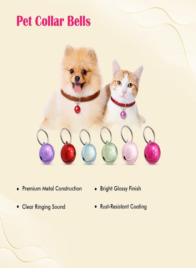 PET FUN جرس دائري لامع لطوق الحيوانات الأليفة - جرس تدريب معدني عالي الصوت للكلاب والقطط - إكسسوار متين لطوق الحيوانات الأليفة للتدريب والسلامة والزينة، مجموعة من 6 قطع بألوان عشوائية (25 مم) - Image 3