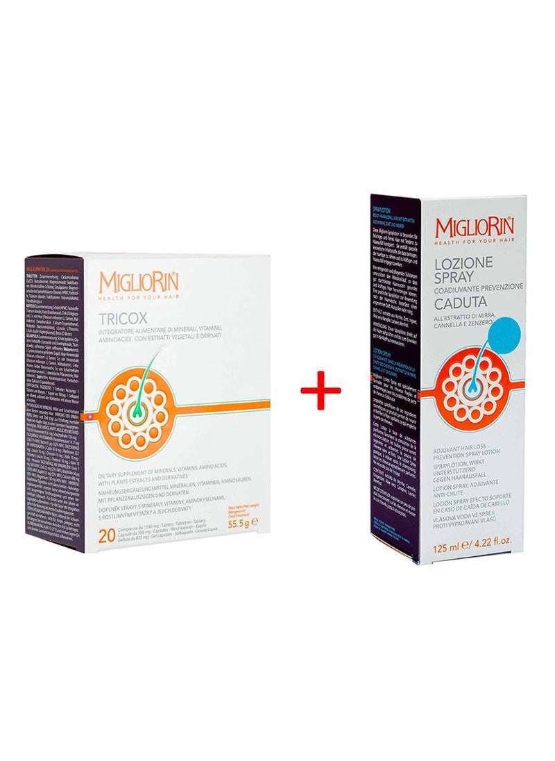 MIGLIORIN - Tricox Tablets 20 Servings + Adjuvant Anti-Hair Loss Spray Lotion 125Ml Anti-Hair Loss Promo Pack - Image 1