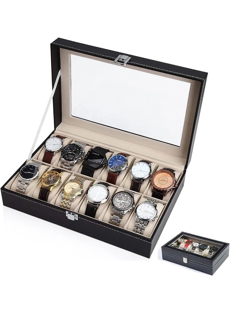 Luxury Watch Storage Box – 12-Slot Watch Organizer with Clear Glass Lid  - Image 1