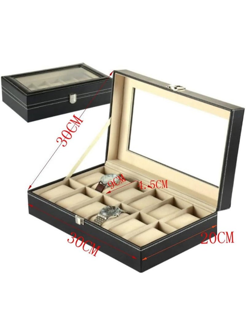 Luxury Watch Storage Box – 12-Slot Watch Organizer with Clear Glass Lid  - Image 5