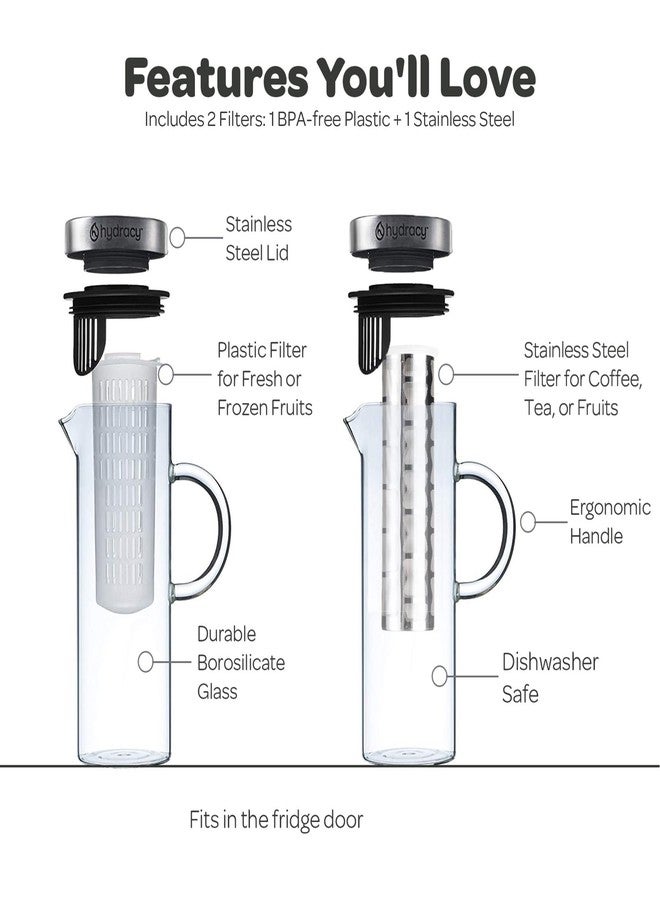 Hydracy Cold Brew Coffee Maker - Large Glass Infusion Pitcher 1.6 Quarts 52oz - Iced Coffee & Iced Tea Pitcher with Stainless Steel Lid & Fruit Infusion Tube - Perfect for Home or Office - Image 2