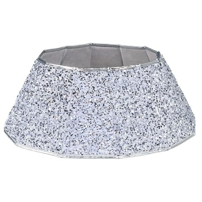 Blissun Christmas Tree Collar, Sequin Christmas Tree Skirt, Folable Christmas Tree Ring, Xmas Tree Stand Base Cover for Christmas Tree Decoration (Silver, Round) - Image 1