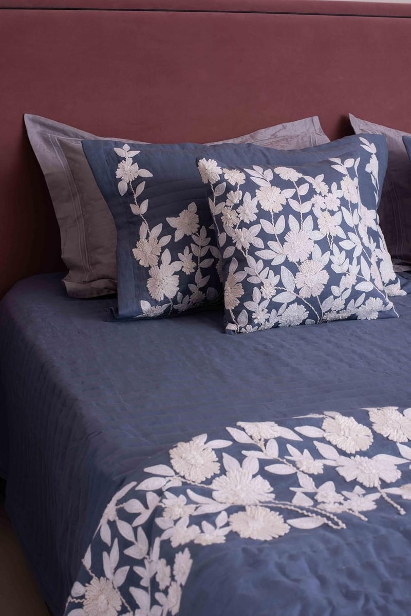 CASA AMI CASA AMI Brooke Bedcover Set 1 bedcover 2 Pillow Covers and 2 Cushion Covers Suitable for King and Queen Beds Quilted and Embroidered Fabric Linen  - Image 1