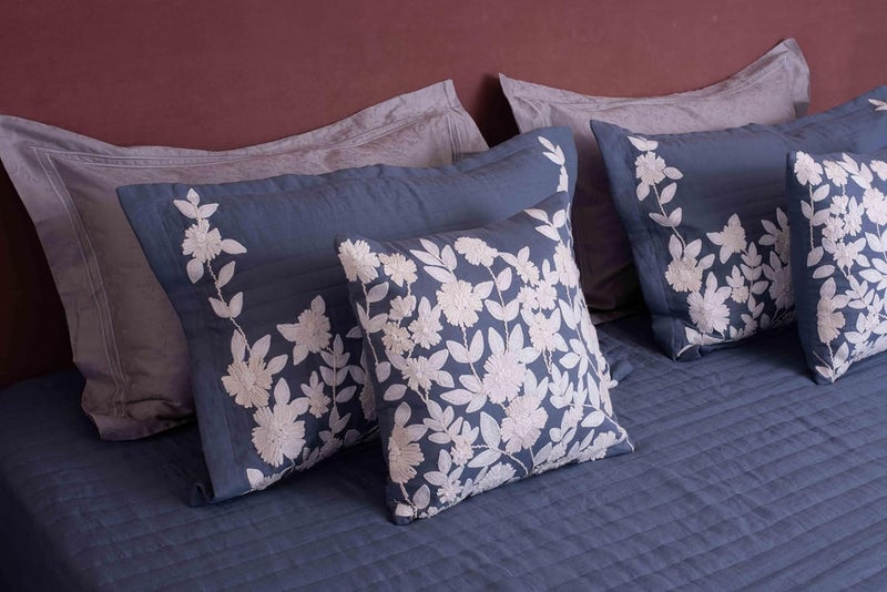 CASA AMI CASA AMI Brooke Bedcover Set 1 bedcover 2 Pillow Covers and 2 Cushion Covers Suitable for King and Queen Beds Quilted and Embroidered Fabric Linen  - Image 4