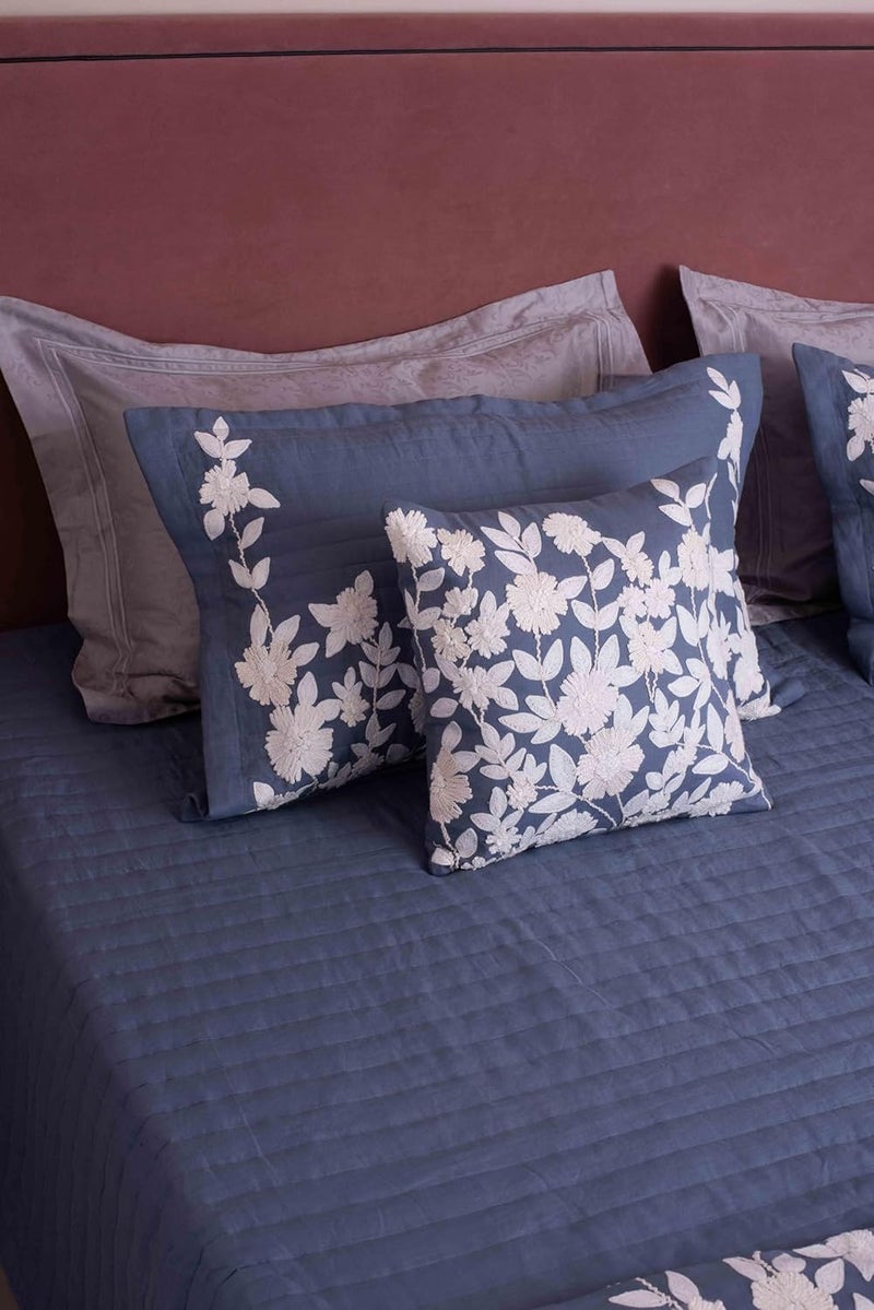 CASA AMI CASA AMI Brooke Bedcover Set 1 bedcover 2 Pillow Covers and 2 Cushion Covers Suitable for King and Queen Beds Quilted and Embroidered Fabric Linen  - Image 5