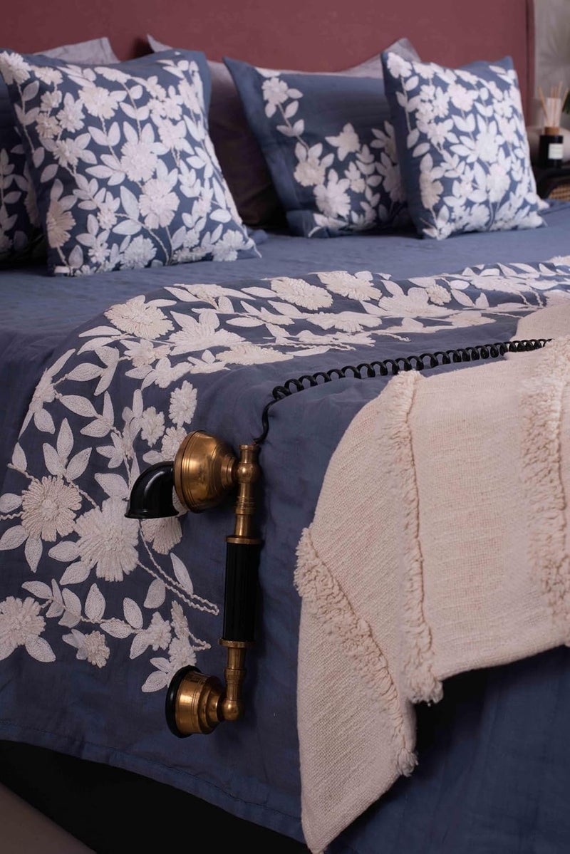 CASA AMI CASA AMI Brooke Bedcover Set 1 bedcover 2 Pillow Covers and 2 Cushion Covers Suitable for King and Queen Beds Quilted and Embroidered Fabric Linen  - Image 2