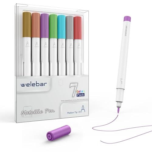 Welebar 7 Pack Metallic Pens Compatible with Cricut Joy/Xtra, 1.0 Tip Metallic Pen Set for Writing Drawing, DIY Crafts - Image 1
