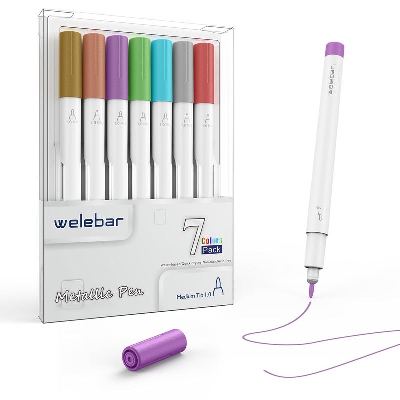 Welebar 7 Pack Metallic Pens Compatible with Cricut Joy/Xtra, 1.0 Tip Metallic Pen Set for Writing Drawing, DIY Crafts - Image 2