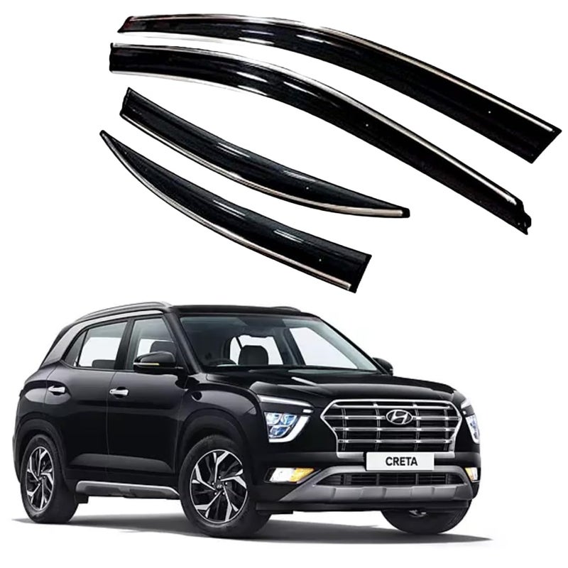 ROYALTECH Premium Chromeline & Silverline Unbreakable Car Rear Window Wind Deflectors & Side Door Visor Rain Guard Compatible with (Hyundai Creta (2020 Onwards)) - Image 1