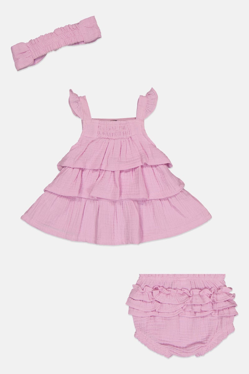 Nanette lepore Toddlers Girl 3 Pieces Embroidered Tiered Dress And Panty With Headband Set, Lavender - Image 3